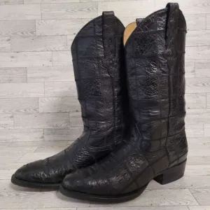 Men's Corral Western Black Full Ostrich Leather Patchwork Cowboy Boots Size 10.5