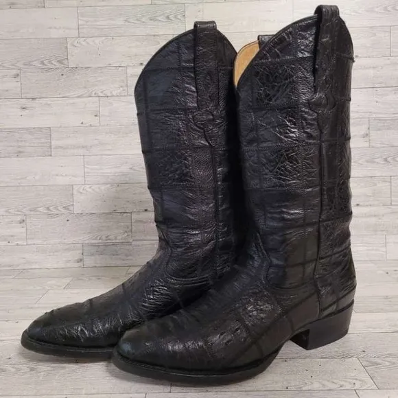 Men's Corral Western Black Full Ostrich Leather Patchwork Cowboy Boots Size 10.5
