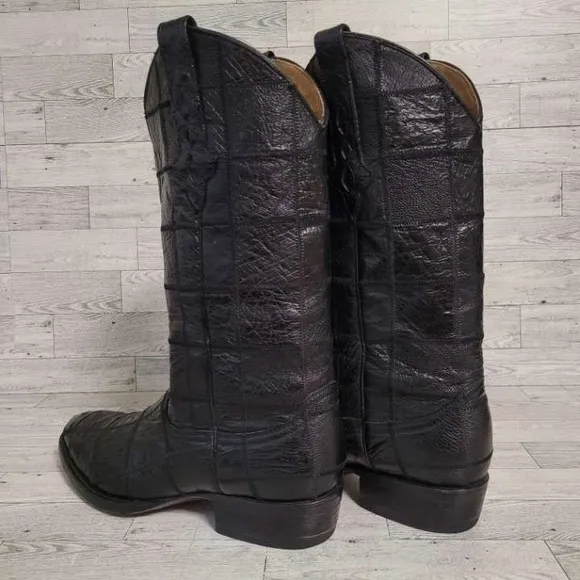 Men's Corral Western Black Full Ostrich Leather Patchwork Cowboy Boots Size 10.5