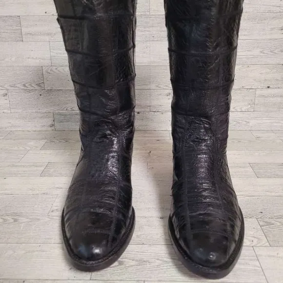 Men's Corral Western Black Full Ostrich Leather Patchwork Cowboy Boots Size 10.5
