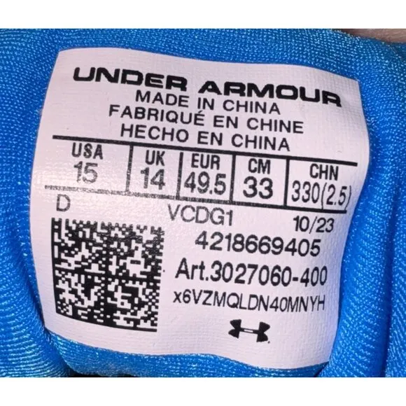 Mens Size 15 Blue &amp; White Under Armour Yard Low MT TPU Baseball Cleats Athletic