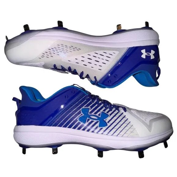 Mens Size 15 Blue &amp; White Under Armour Yard Low MT TPU Baseball Cleats Athletic
