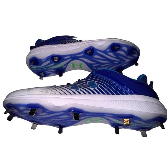 Mens Size 15 Blue &amp; White Under Armour Yard Low MT TPU Baseball Cleats Athletic