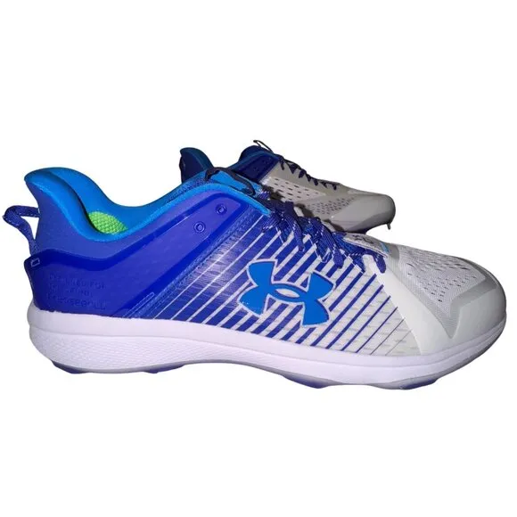 Mens Size 15 Blue &amp; White Under Armour Yard Low MT TPU Baseball Cleats Athletic