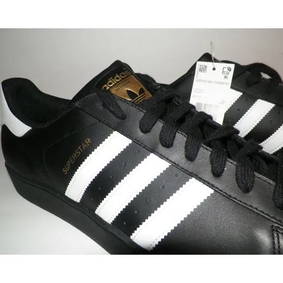 Men's Size 18 Adidas Superstar Foundation Black Gold Shoes Sneakers