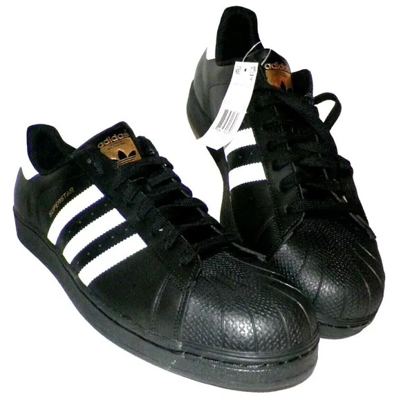 Men's Size 18 Adidas Superstar Foundation Black Gold Shoes Sneakers