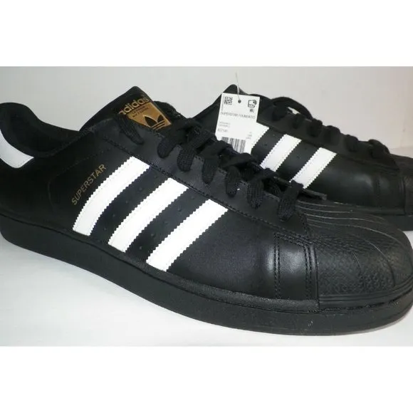 Men's Size 18 Adidas Superstar Foundation Black Gold Shoes Sneakers