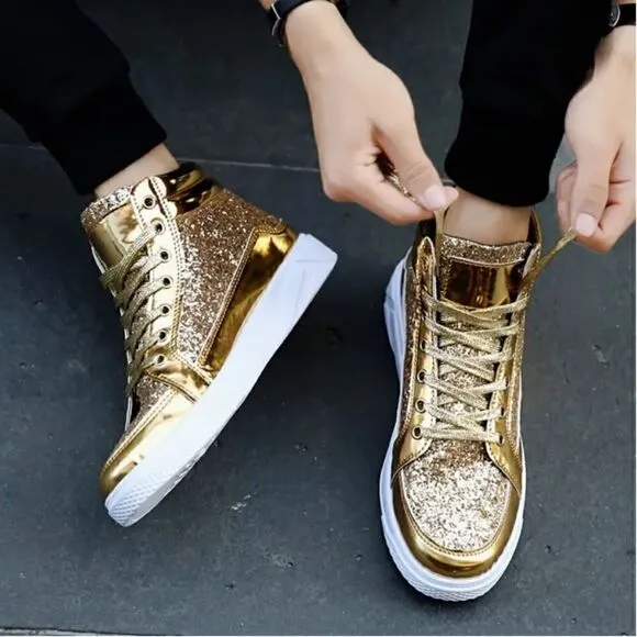 Men's Sparkly Shimmery Glittery High Top Skate Shoes Tennis Shoes Sneakers New