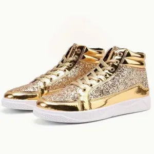 Men's Sparkly Shimmery Glittery High Top Skate Shoes Tennis Shoes Sneakers New