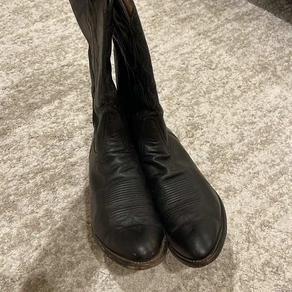 Men's Tony Lama Black Leather Almond Toe Western Cowboy Boots Size: 10 D