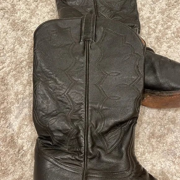 Men's Tony Lama Black Leather Almond Toe Western Cowboy Boots Size: 10 D