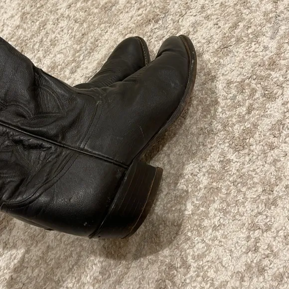 Men's Tony Lama Black Leather Almond Toe Western Cowboy Boots Size: 10 D