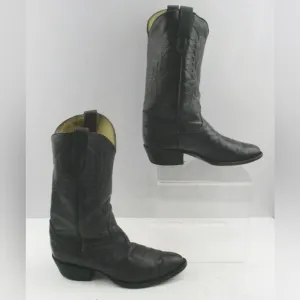 Men's Tony Lama Black Leather Almond Toe Western Cowboy Boots Size: 10 D