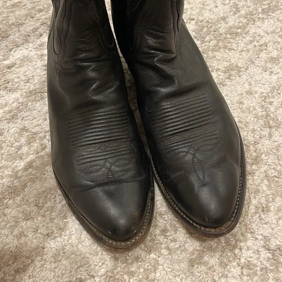 Men's Tony Lama Black Leather Almond Toe Western Cowboy Boots Size: 10 D