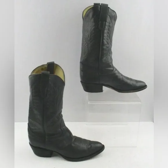Men's Tony Lama Black Leather Almond Toe Western Cowboy Boots Size: 10 D
