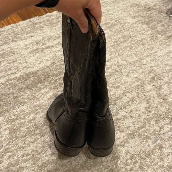 Men's Tony Lama Black Leather Almond Toe Western Cowboy Boots Size: 10 D