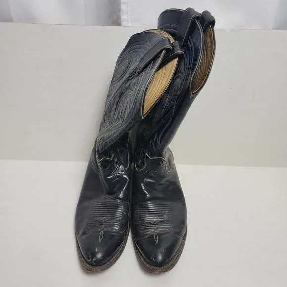 Men's Tony Lama Black Leather Cowboy Boots SZ 10.5D