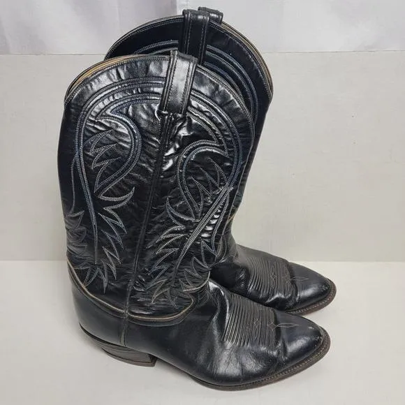 Men's Tony Lama Black Leather Cowboy Boots SZ 10.5D