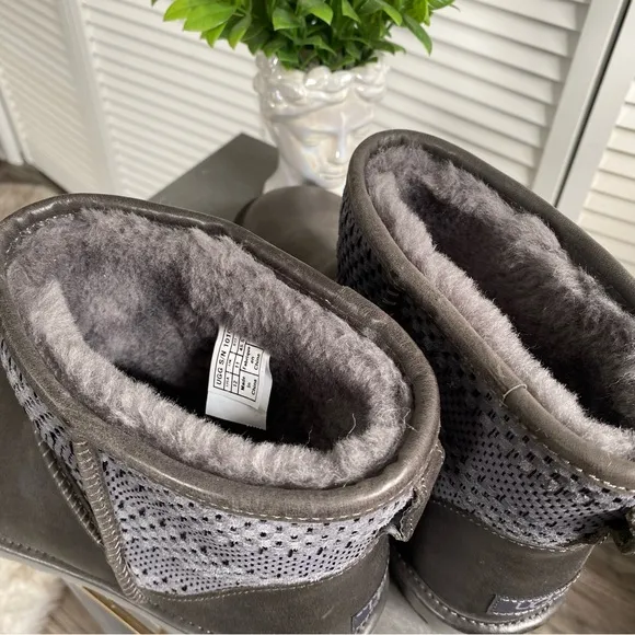 Mens Ugg Classic Mini Weave Gray Boots Leather &amp; Sheepskin