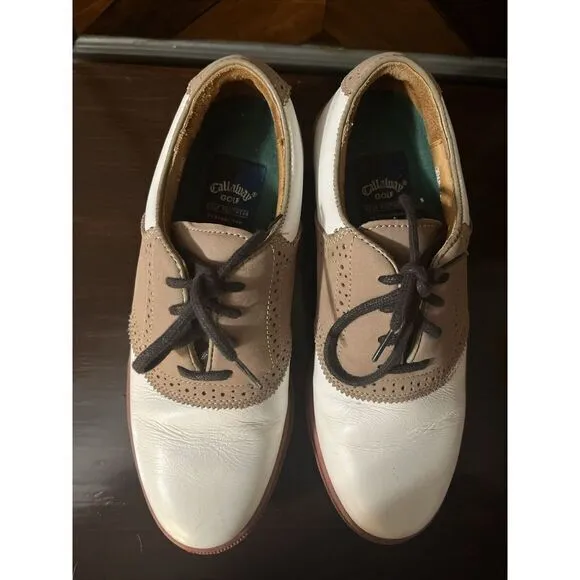 Mens/Callaway/Golf/Shoes/Size9/Leather/White/Brown/GS501 SZ 5‎