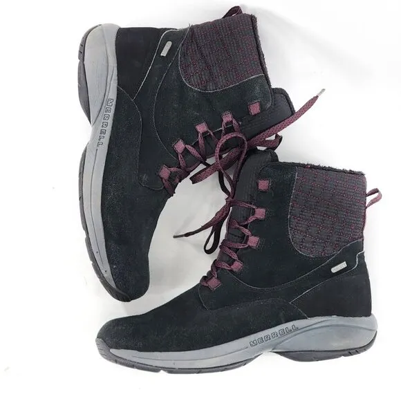 MERRELL Jovilee Artica Waterproof Suede Lace Up Boots Black/Huckleberry