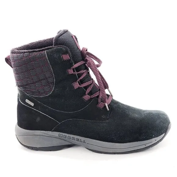 MERRELL Jovilee Artica Waterproof Suede Lace Up Boots Black/Huckleberry