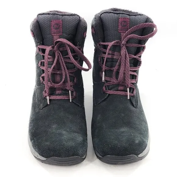 MERRELL Jovilee Artica Waterproof Suede Lace Up Boots Black/Huckleberry