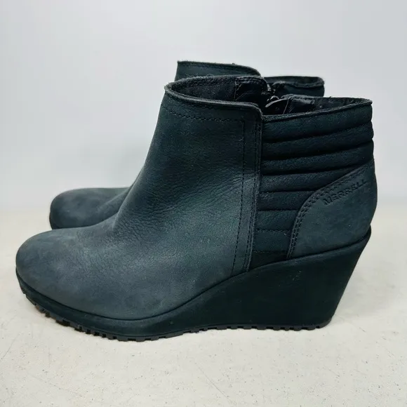 Merrell Women's Tremblant Wedge Waterproof Boots Black Leather Size 8M