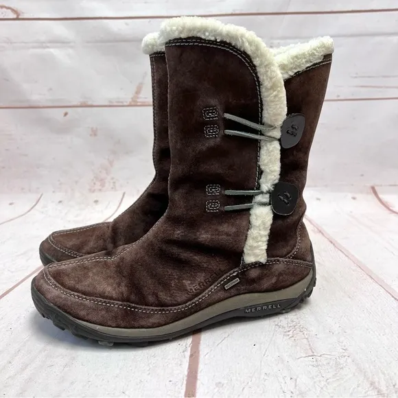 Merrell Yarra Waterproof Suede Shearling Fur Lined Winter Boots
