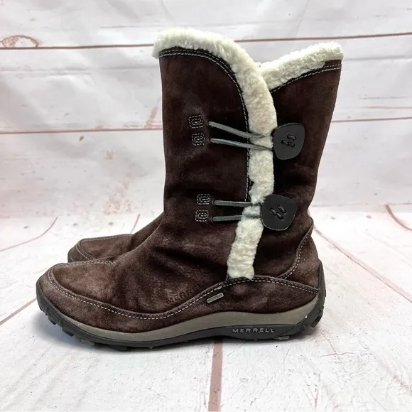 Merrell Yarra Waterproof Suede Shearling Fur Lined Winter Boots