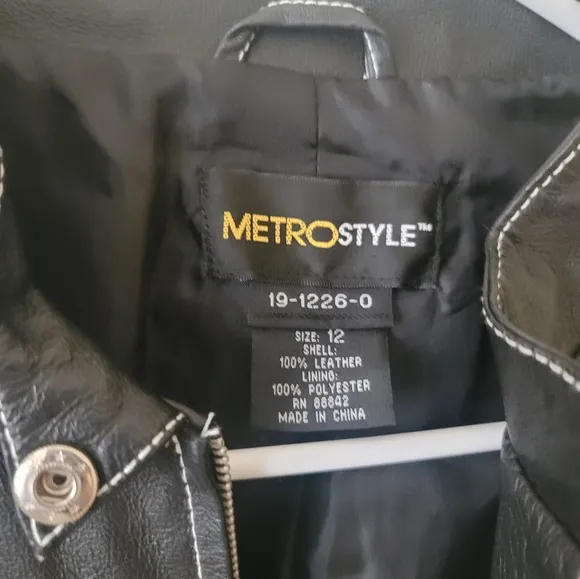 Metrostyle Black White Trim Genuine Leather Moto Coat Jacket