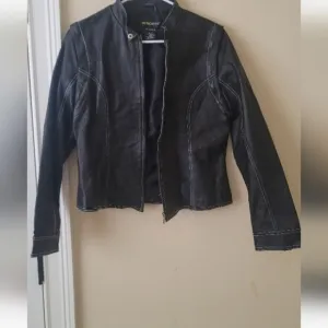 Metrostyle Black White Trim Genuine Leather Moto Coat Jacket