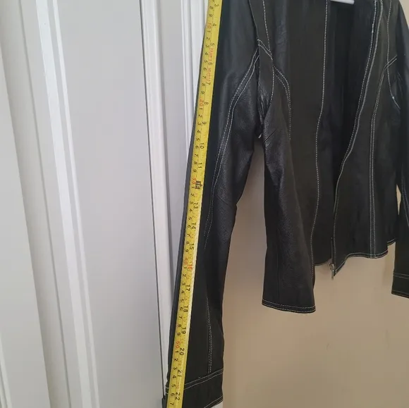 Metrostyle Black White Trim Genuine Leather Moto Coat Jacket