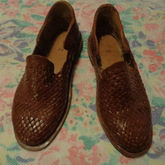 MEXICANA MENS LEATHER WOVEN HAND MADE SHOES 28/ 9.5