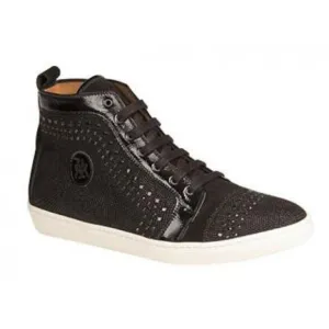 Mezlan &quot;Cabrillo&quot; Black Genuine Glass Suede / Patent Leather Hi-Top Sneaker