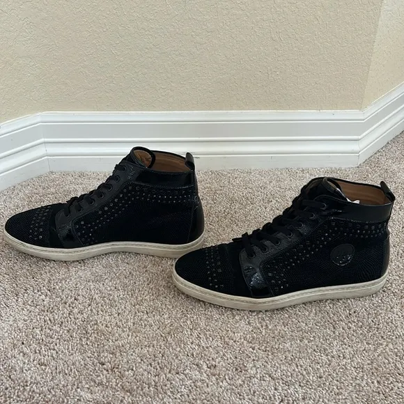 Mezlan &quot;Cabrillo&quot; Black Genuine Glass Suede / Patent Leather Hi-Top Sneaker