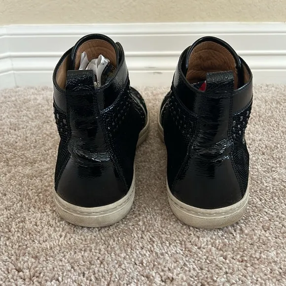 Mezlan &quot;Cabrillo&quot; Black Genuine Glass Suede / Patent Leather Hi-Top Sneaker