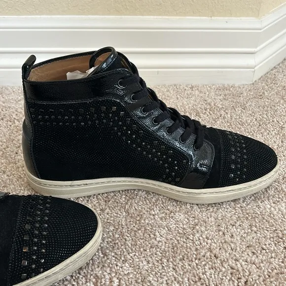Mezlan &quot;Cabrillo&quot; Black Genuine Glass Suede / Patent Leather Hi-Top Sneaker