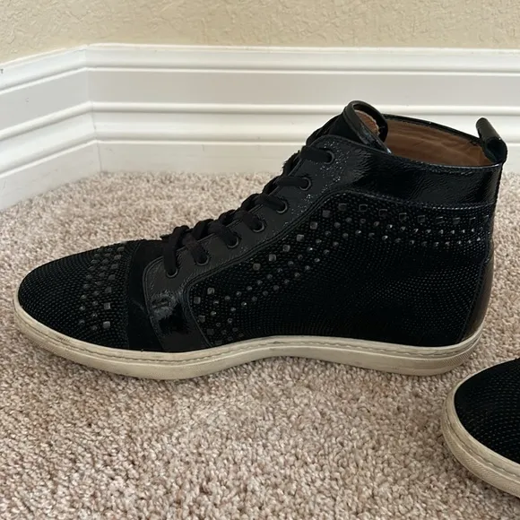 Mezlan &quot;Cabrillo&quot; Black Genuine Glass Suede / Patent Leather Hi-Top Sneaker