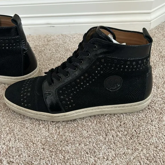 Mezlan &quot;Cabrillo&quot; Black Genuine Glass Suede / Patent Leather Hi-Top Sneaker