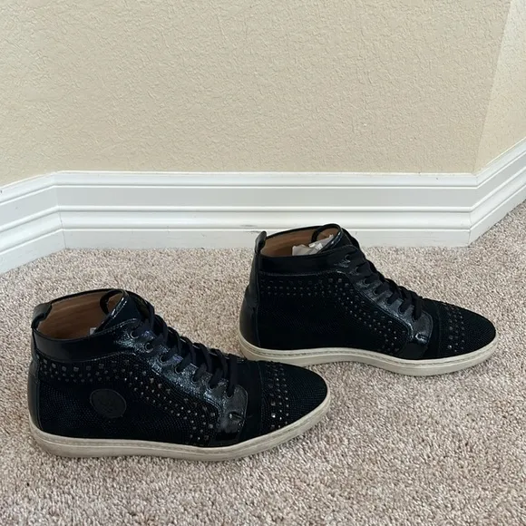 Mezlan &quot;Cabrillo&quot; Black Genuine Glass Suede / Patent Leather Hi-Top Sneaker