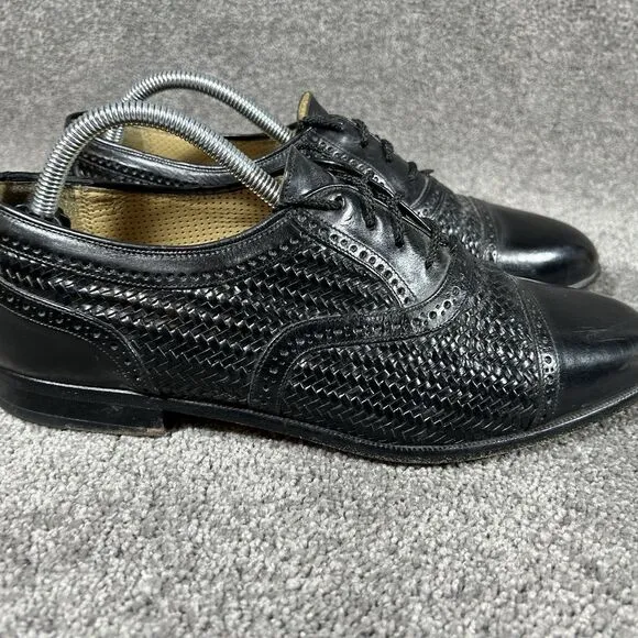 Mezlan Martinique Black Woven Leather Oxford Dress Shoes Made In Spain Mens 10