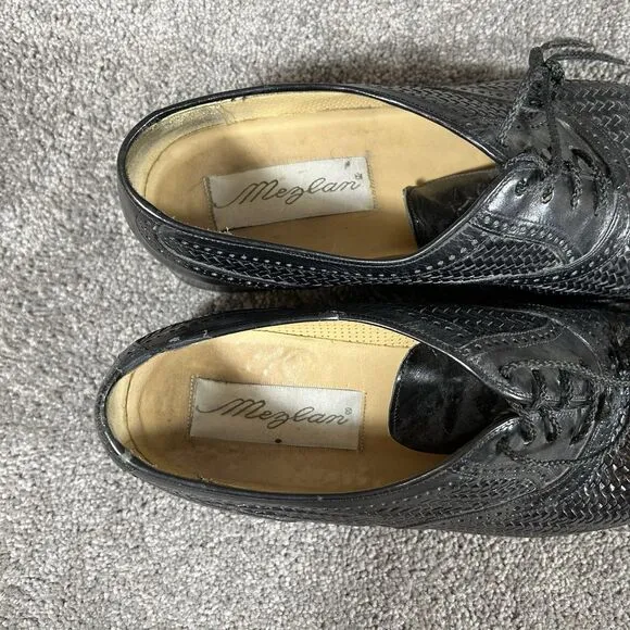 Mezlan Martinique Black Woven Leather Oxford Dress Shoes Made In Spain Mens 10