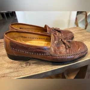 Mezlan Mens genuine Lizard Skin Leather Brown kiltie Loafer Driving Shoes 8.5