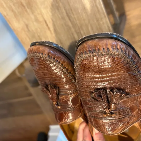 Mezlan Mens genuine Lizard Skin Leather Brown kiltie Loafer Driving Shoes 8.5