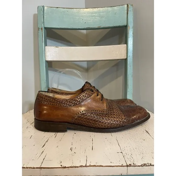Mezlan Mens Size 10 M Salinas&quot; Genuine Crocodile Brown Leather Shoes Cap Toe