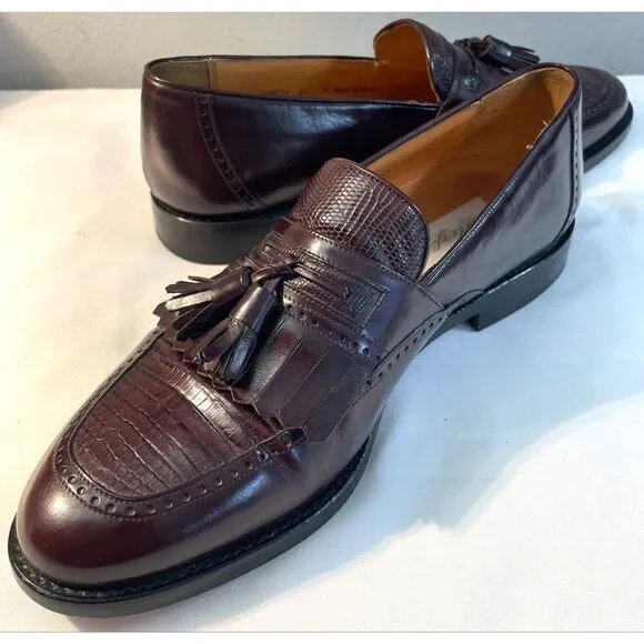 Mezlan Murcia Men’s Size 8.5 M Brown Leather Lizard Tassled Loafer Shoes