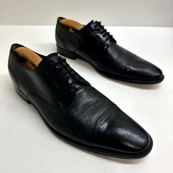 Mezlan Orbison Calfskin / Deerskin Cap Toe Oxford Black Leather Made in Spain 10