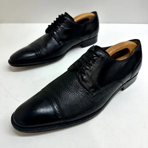 Mezlan Orbison Calfskin / Deerskin Cap Toe Oxford Black Leather Made in Spain 10