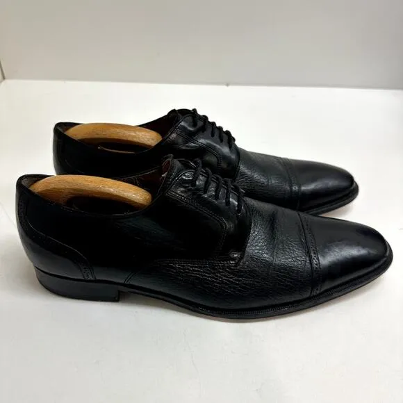 Mezlan Orbison Calfskin / Deerskin Cap Toe Oxford Black Leather Made in Spain 10